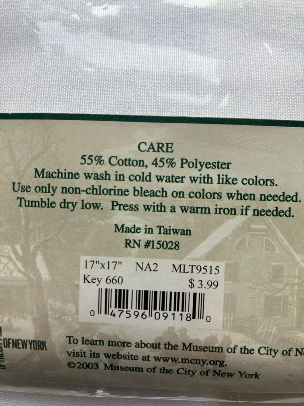 Currier & Ives Collection Museum City of New York Cotton Napkins Set of 4